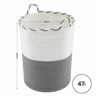 Artiss Woven Laundry Basket with handles Foldable White & Grey