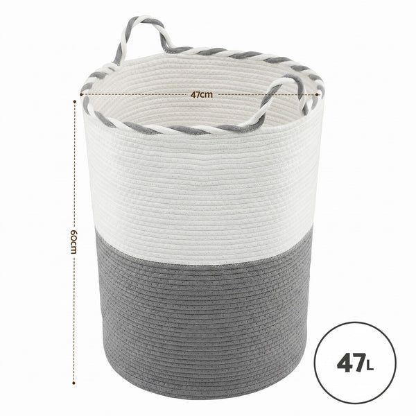 Artiss Woven Laundry Basket with handles Foldable White & Grey Awezingly