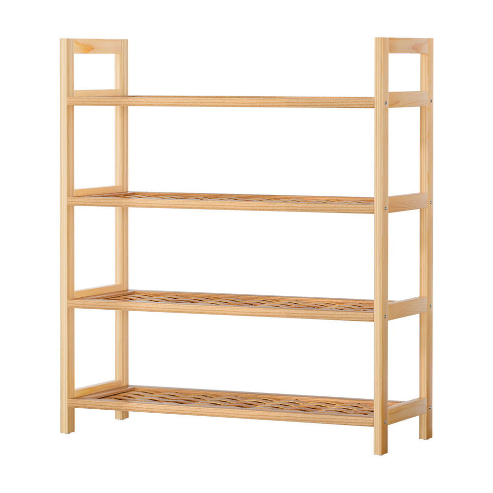 Artiss 4-tier Shoe Rack 12 Pairs Shoe Storage Weaved Shelves Solid Wood Frame Artiss