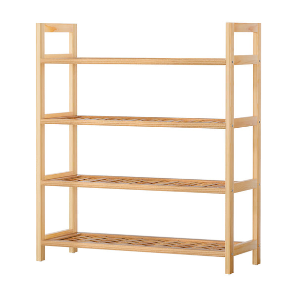 Artiss 4-tier Shoe Rack 12 Pairs Shoe Storage Weaved Shelves Solid Wood Frame Artiss
