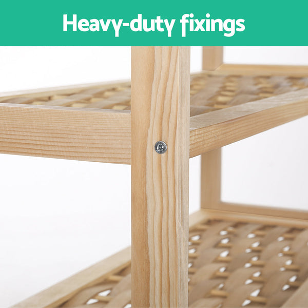 Artiss 4-tier Shoe Rack 12 Pairs Shoe Storage Weaved Shelves Solid Wood Frame Artiss