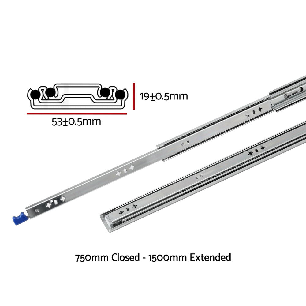 Giantz 2x Drawer Slides Heavy Duty Full Extension Locking 750-1500mm Length Awezingly