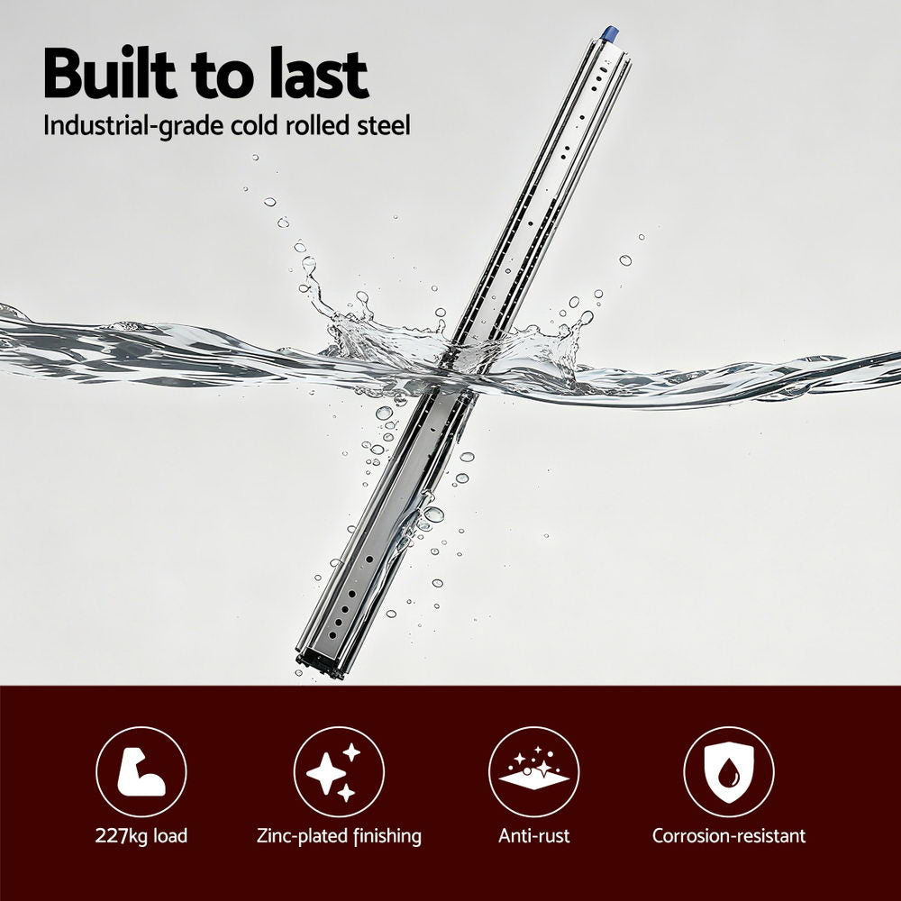 Giantz 2x Drawer Slides Full Extension Locking 227kg 1524-3048mm Length Awezingly
