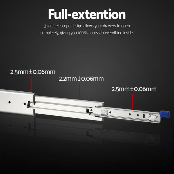 Giantz 2x Drawer Slides Full Extension Locking 227kg 1524-3048mm Length Awezingly