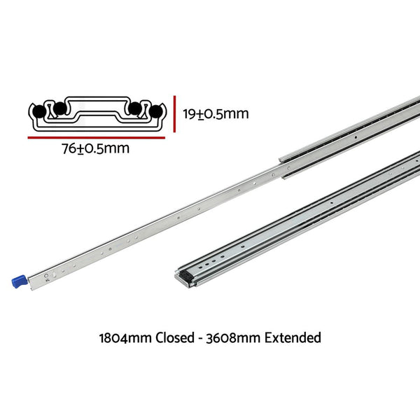 Giantz 2x Drawer Slides Full Extension Locking 227kg 1804-3608mm Length Awezingly