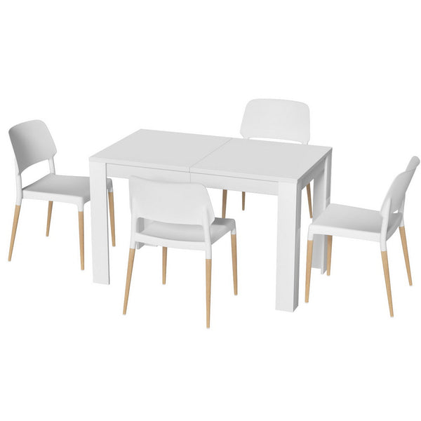 1 Artiss Dining Table and 4 Chairs Set White Wood Artiss
