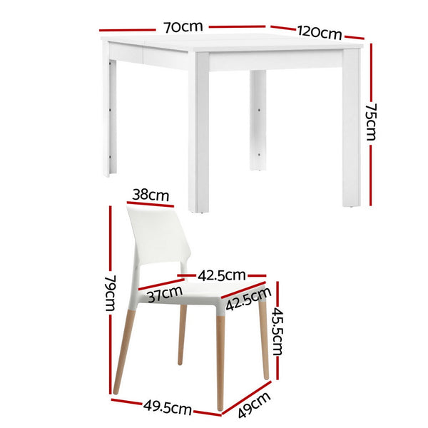 1 Artiss Dining Table and 4 Chairs Set White Wood Artiss