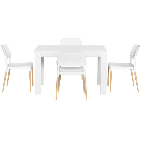 1 Artiss Dining Table and 4 Chairs Set White Wood Artiss