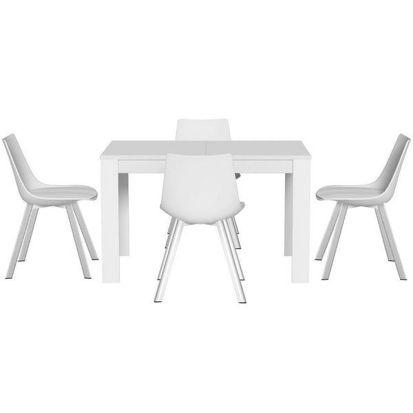 1 Artiss Dining Table and 4 Chairs Set Rectangle White Artiss