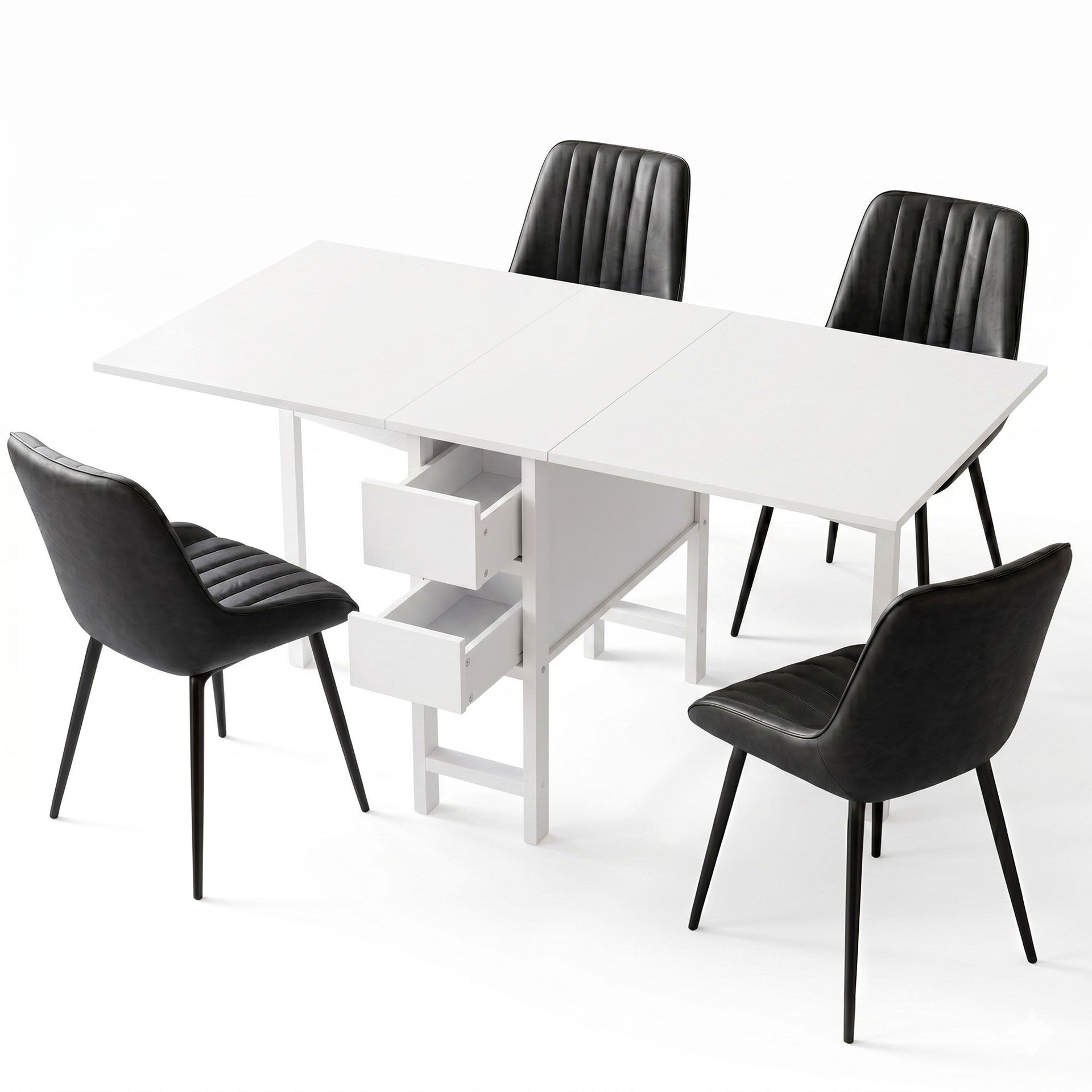 Artiss Dining Table and Chairs Set 5pcs Foldable Kitchen Furniture with 2 Drawers Black and White Awezingly