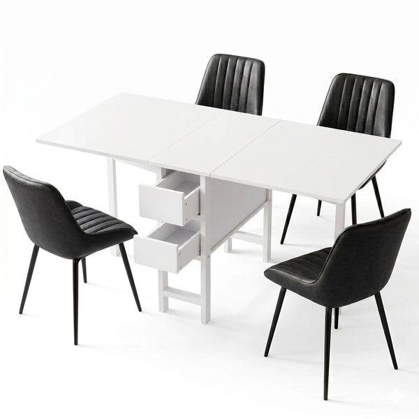 Artiss Dining Table and Chairs Set 5pcs Foldable Kitchen Furniture with 2 Drawers Black and White Awezingly