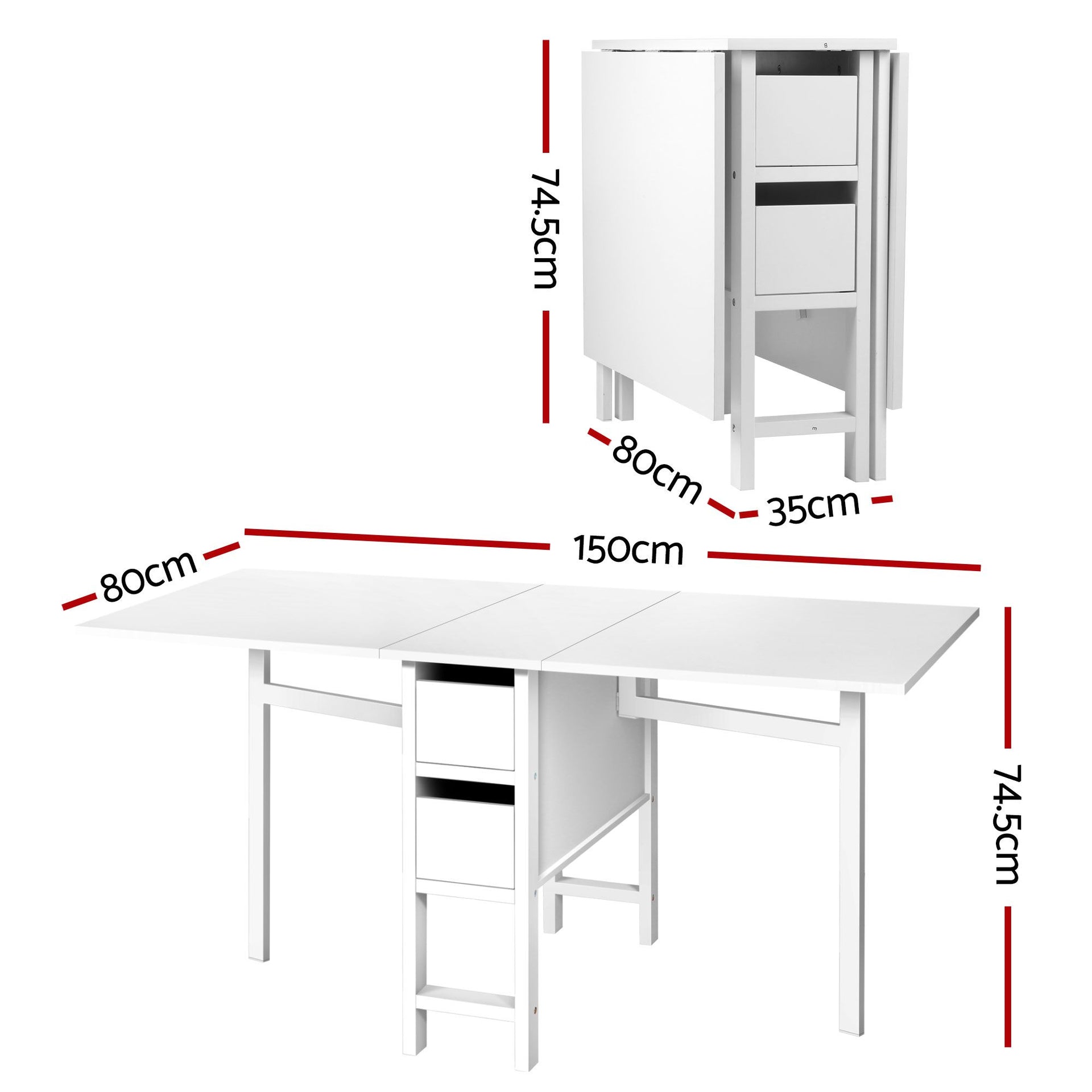 Artiss Dining Table and Chairs Set 5pcs Foldable Kitchen Furniture with 2 Drawers Black and White Awezingly