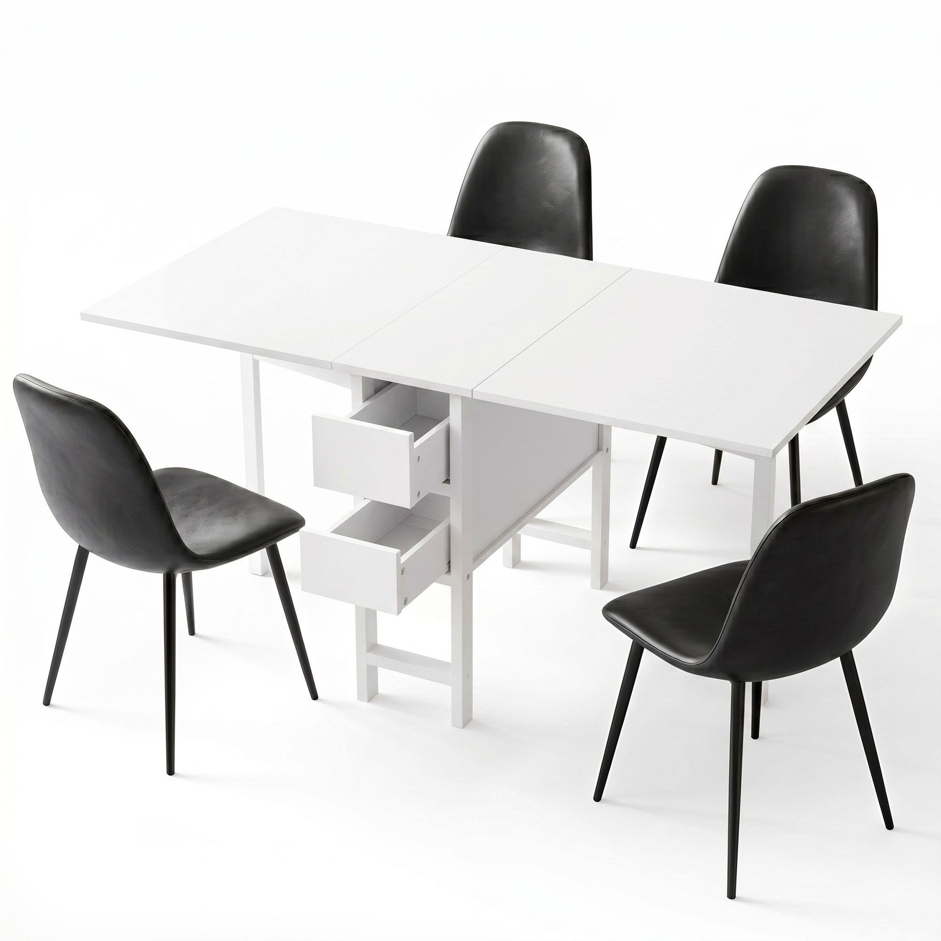 Artiss Dining Table and Chairs Set 5pcs Foldable with 2 Drawers Black and White Awezingly