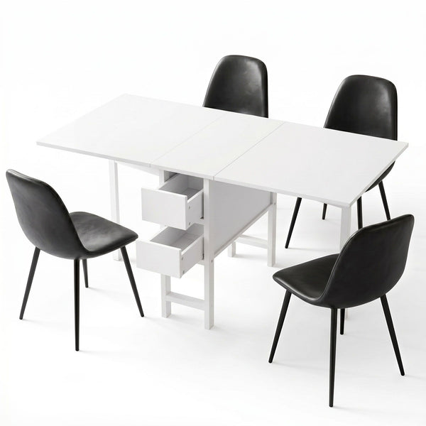 Artiss Dining Table and Chairs Set 5pcs Foldable with 2 Drawers Black and White Awezingly