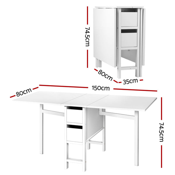 Artiss Dining Table and Chairs Set 5pcs Foldable with 2 Drawers Black and White Awezingly