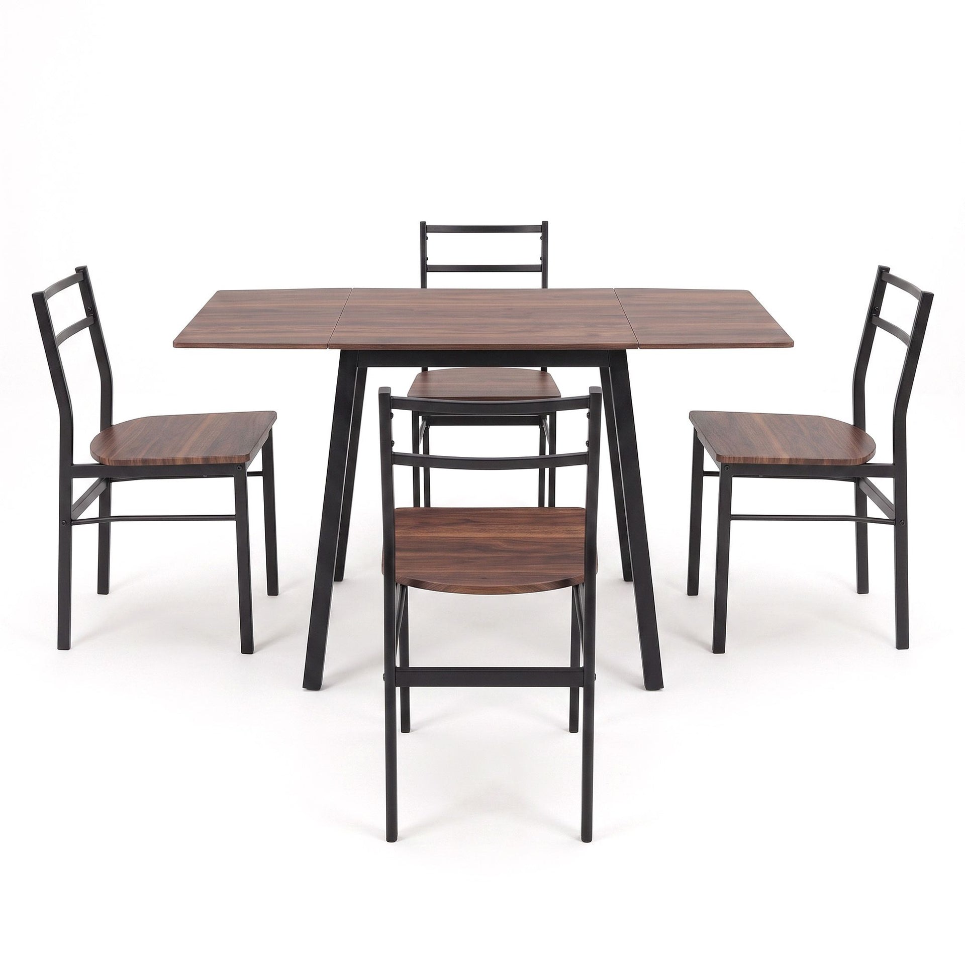 Artiss Dining Table and Chairs Set 5pcs with Extendable 60-120cm Drop-Leaf Table Brown Awezingly