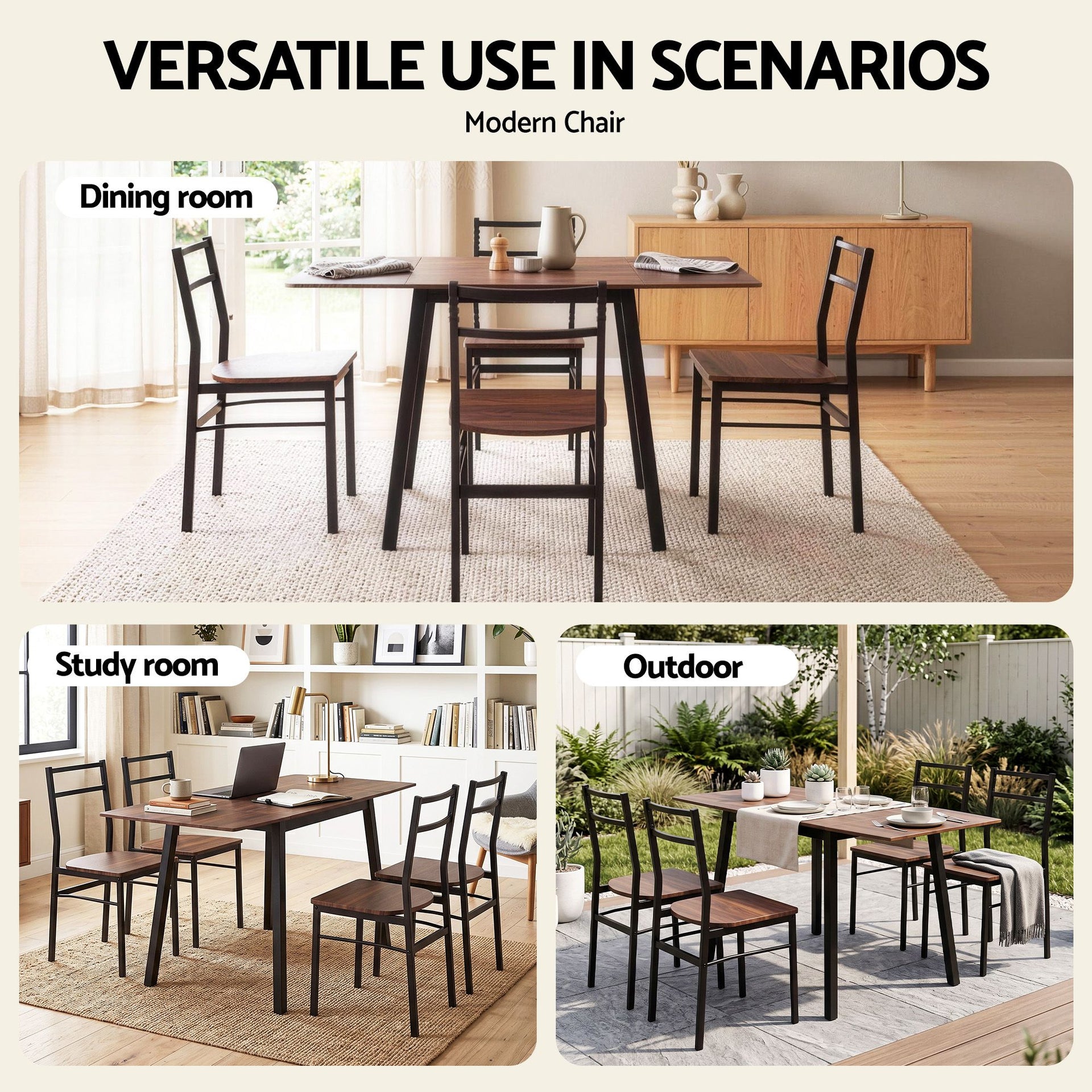 Artiss Dining Table and Chairs Set 5pcs with Extendable 60-120cm Drop-Leaf Table Brown Awezingly