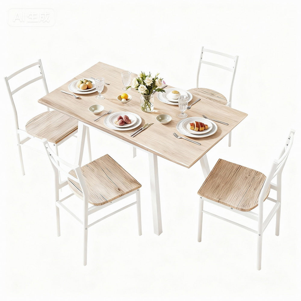 Artiss Dining Table and Chairs Set 5pcs Foldable Kitchen Furniture Natural White Awezingly