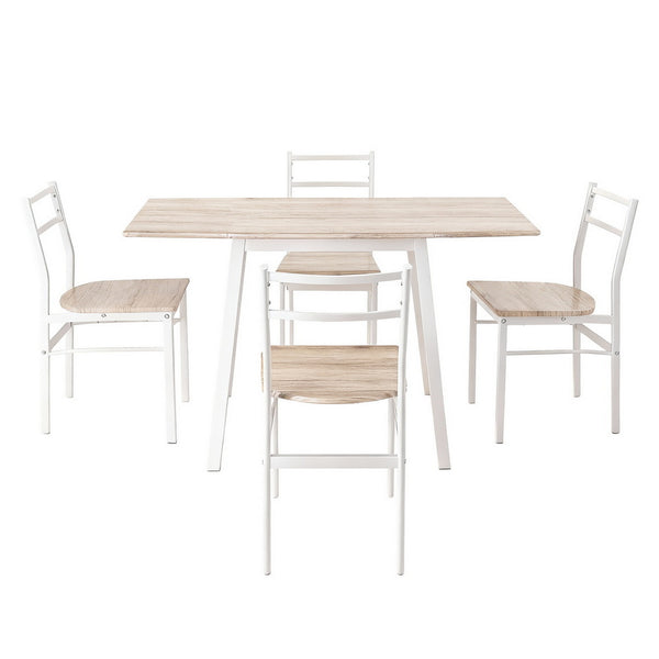 Artiss Dining Table and Chairs Set 5pcs Foldable Kitchen Furniture Natural White Awezingly