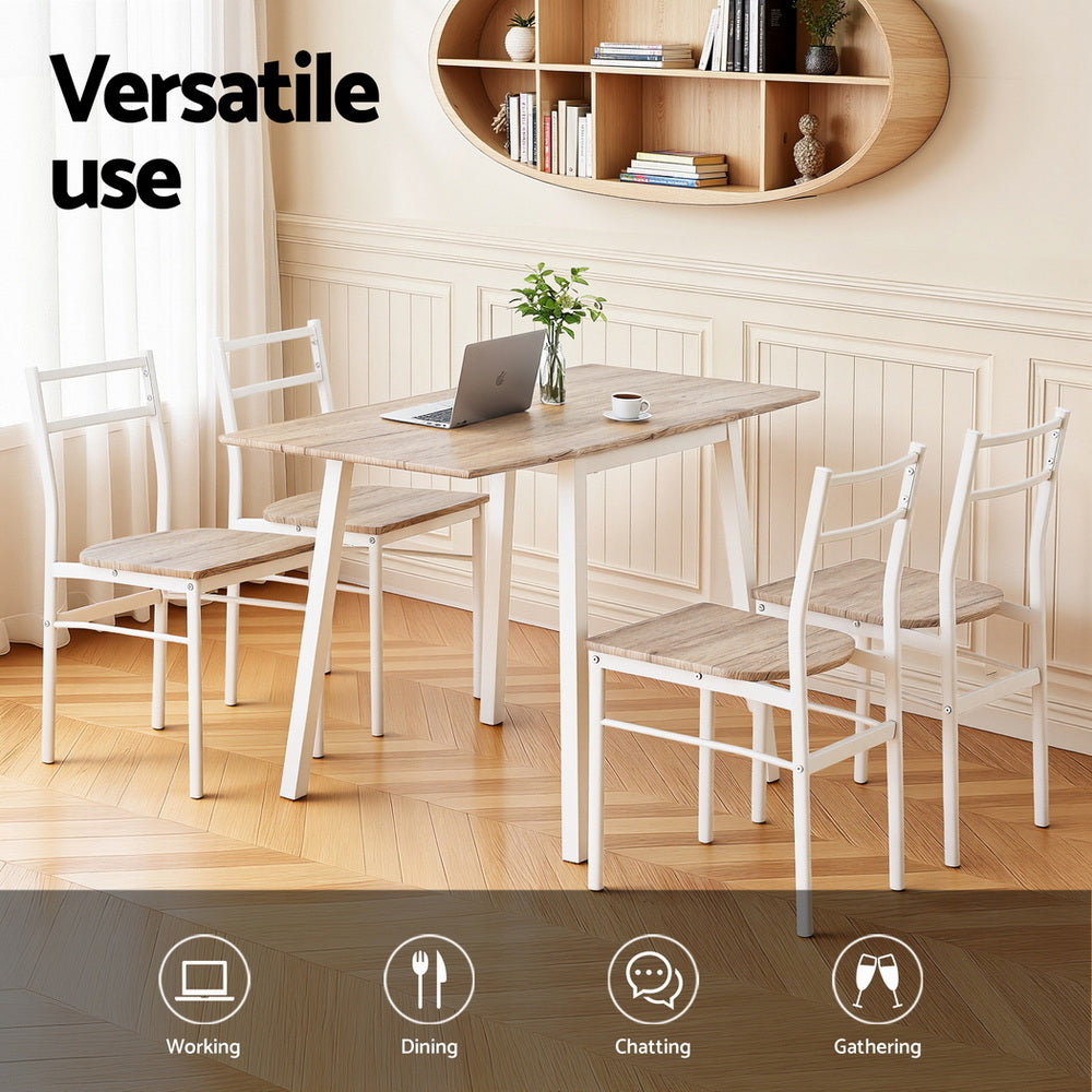 Artiss Dining Table and Chairs Set 5pcs Foldable Kitchen Furniture Natural White Awezingly