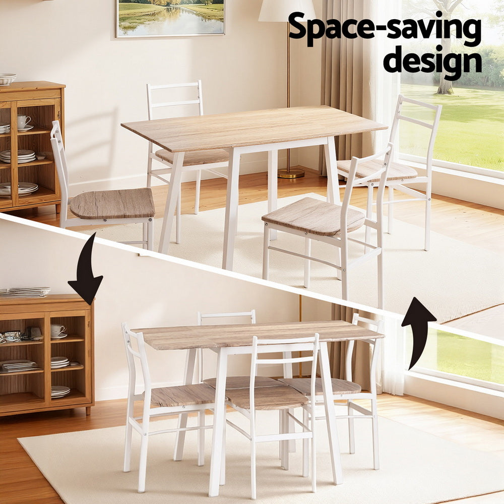 Artiss Dining Table and Chairs Set 5pcs Foldable Kitchen Furniture Natural White Awezingly