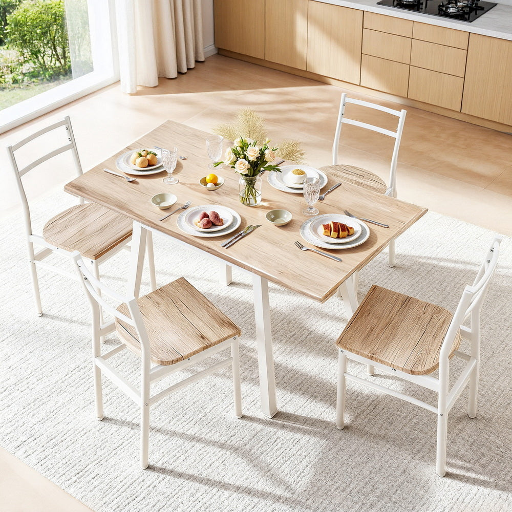 Artiss Dining Table and Chairs Set 5pcs Foldable Kitchen Furniture Natural White Awezingly