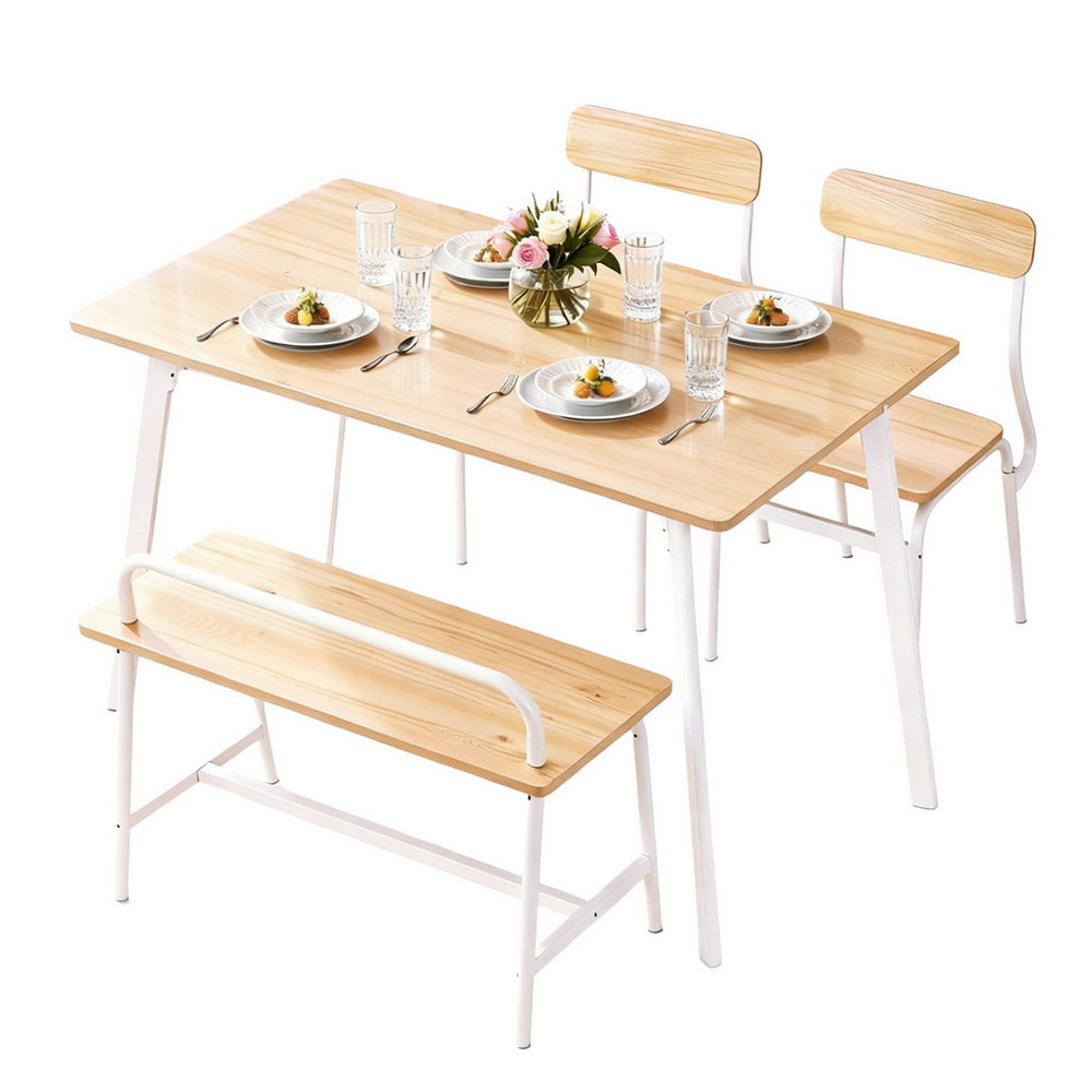 Artiss Dining Table and Chairs Set of 4 Bench Kitchen Furniture Natural and White Awezingly