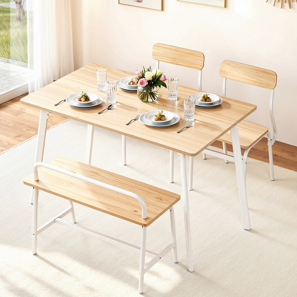 Artiss Dining Table and Chairs Set of 4 Bench Kitchen Furniture Natural and White Awezingly