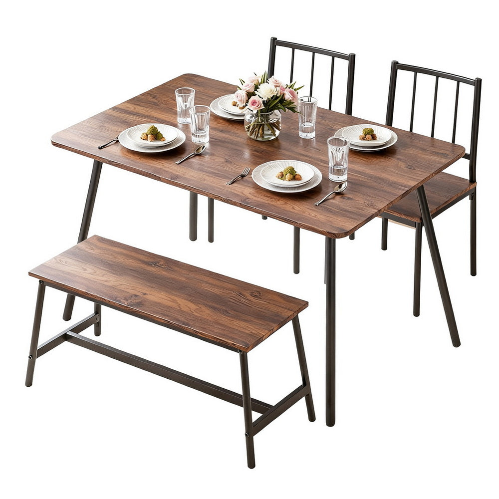 Artiss Dining Table and Chairs Set of 4 Bench Kitchen Furniture Rustic Brown Awezingly