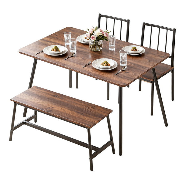 Artiss Dining Table and Chairs Set of 4 Bench Kitchen Furniture Rustic Brown Awezingly