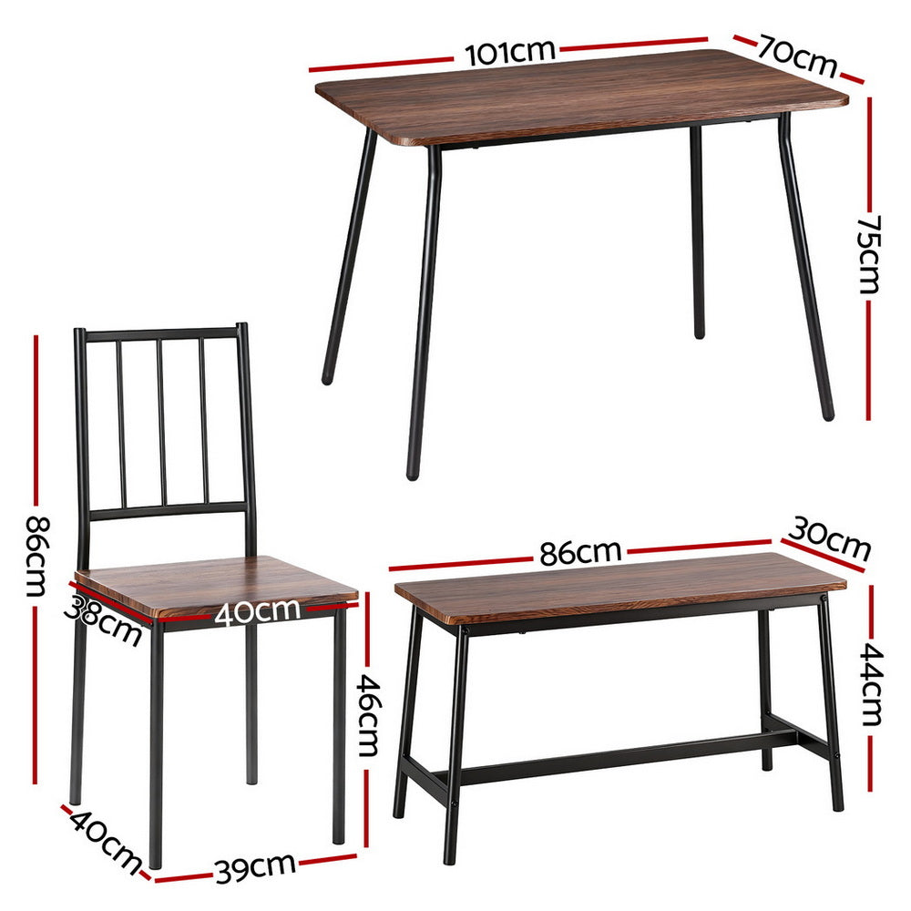 Artiss Dining Table and Chairs Set of 4 Bench Kitchen Furniture Rustic Brown Awezingly