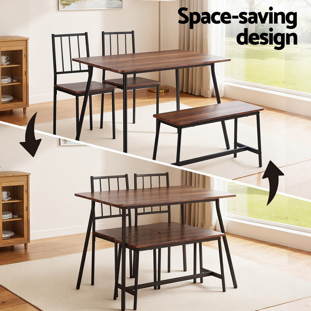 Artiss Dining Table and Chairs Set of 4 Bench Kitchen Furniture Rustic Brown Awezingly