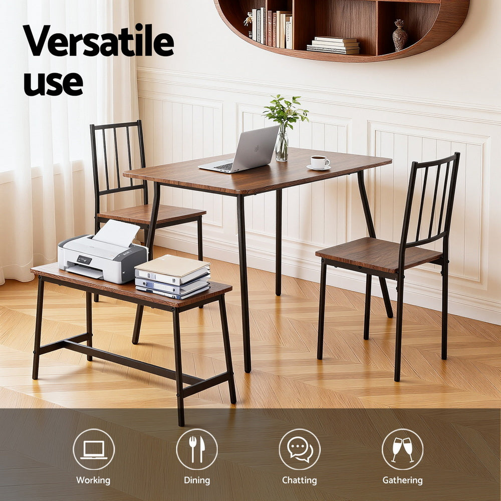 Artiss Dining Table and Chairs Set of 4 Bench Kitchen Furniture Rustic Brown Awezingly