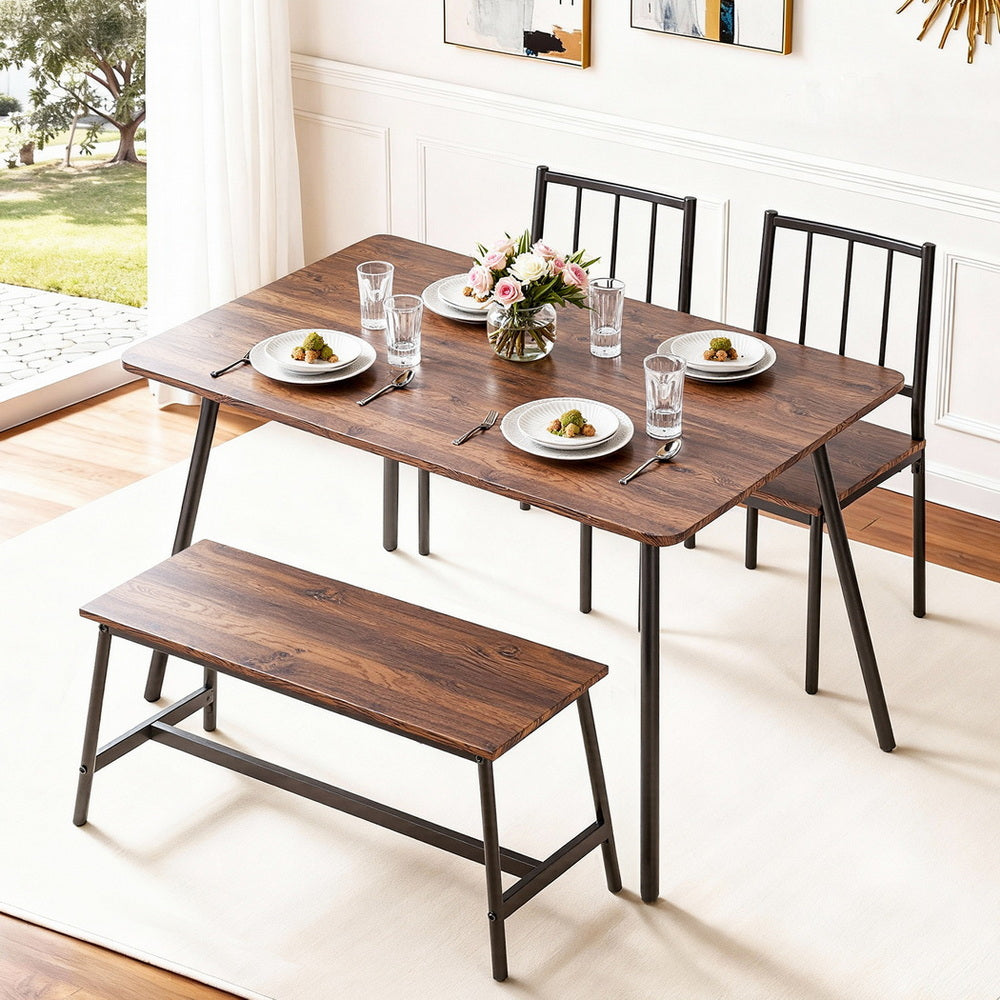 Artiss Dining Table and Chairs Set of 4 Bench Kitchen Furniture Rustic Brown Awezingly