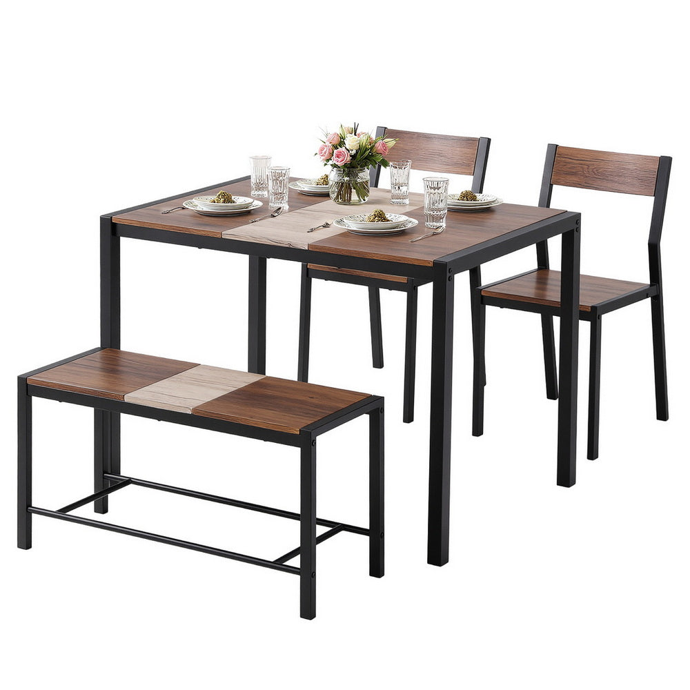 Artiss Dining Table and Chairs Set of 4 Bench Kitchen Furniture Rustic Brown Awezingly