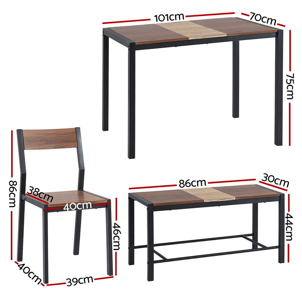 Artiss Dining Table and Chairs Set of 4 Bench Kitchen Furniture Rustic Brown Awezingly