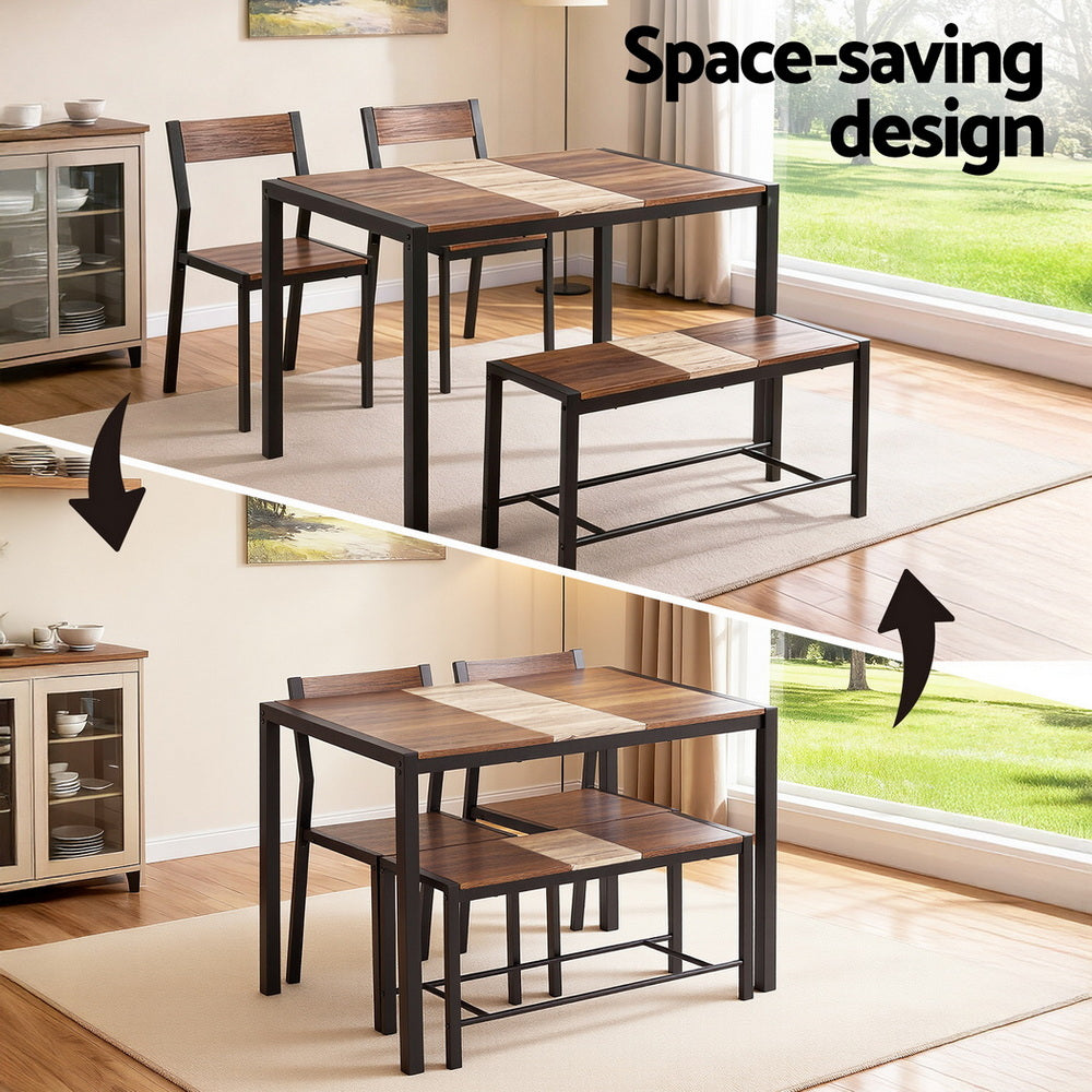 Artiss Dining Table and Chairs Set of 4 Bench Kitchen Furniture Rustic Brown Awezingly