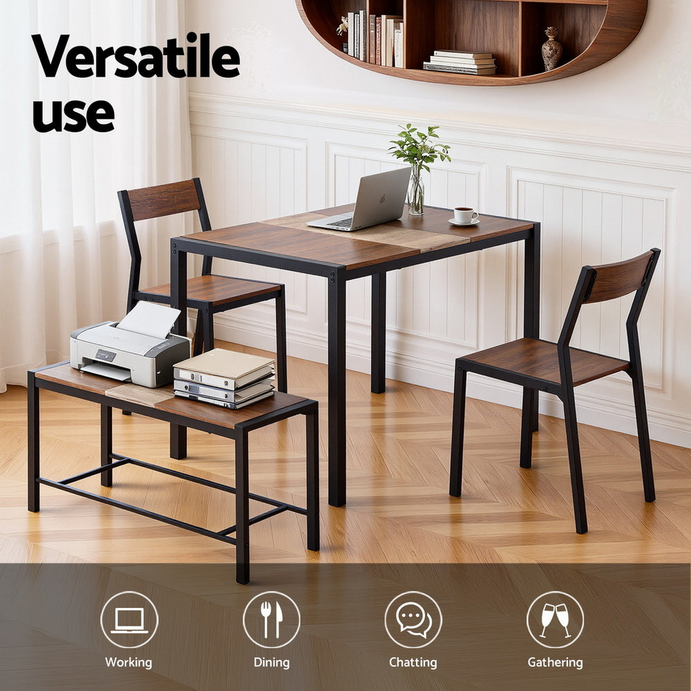 Artiss Dining Table and Chairs Set of 4 Bench Kitchen Furniture Rustic Brown Awezingly
