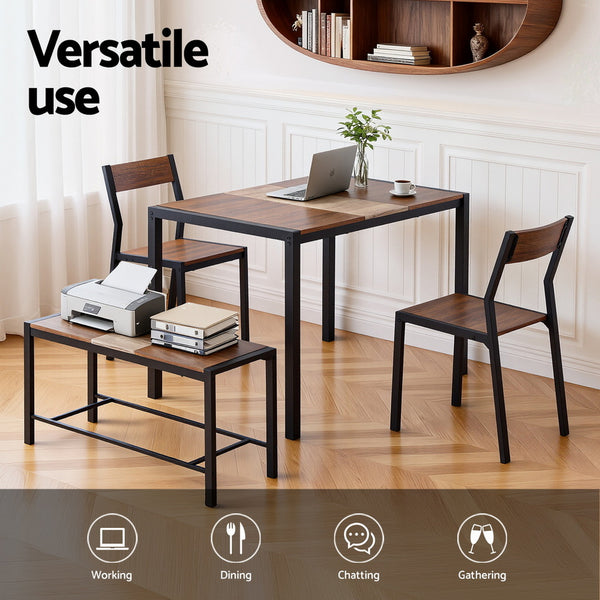Artiss Dining Table and Chairs Set of 4 Bench Kitchen Furniture Rustic Brown Awezingly