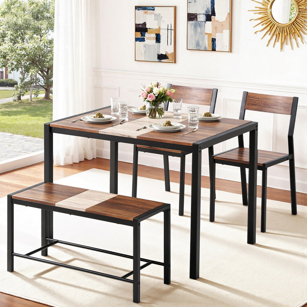 Artiss Dining Table and Chairs Set of 4 Bench Kitchen Furniture Rustic Brown Awezingly