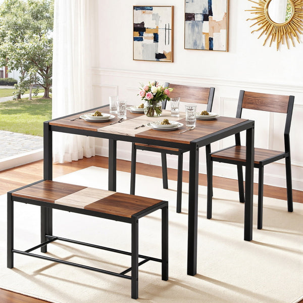 Artiss Dining Table and Chairs Set of 4 Bench Kitchen Furniture Rustic Brown Awezingly