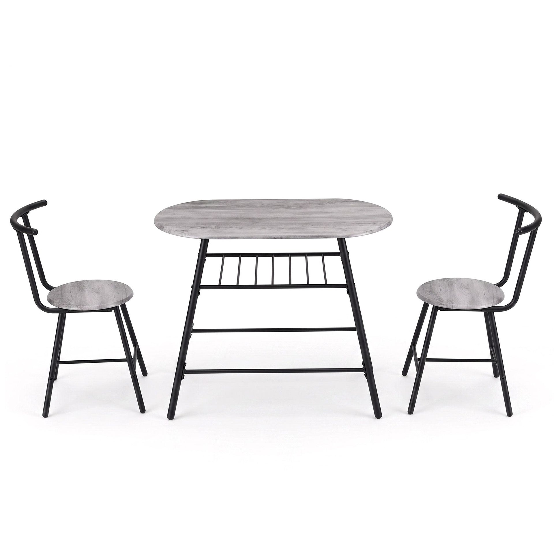 Artiss Oval Dining Table Set 3PC Space-Saving Bistro Kitchen Storage Wine Rack Grey Awezingly