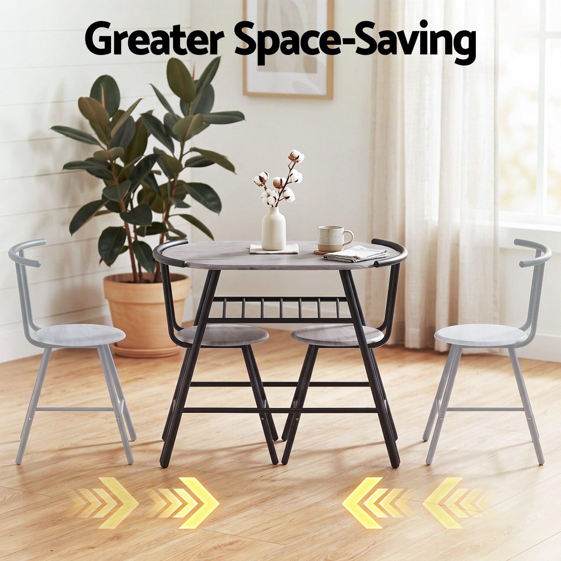 Artiss Oval Dining Table Set 3PC Space-Saving Bistro Kitchen Storage Wine Rack Grey Awezingly