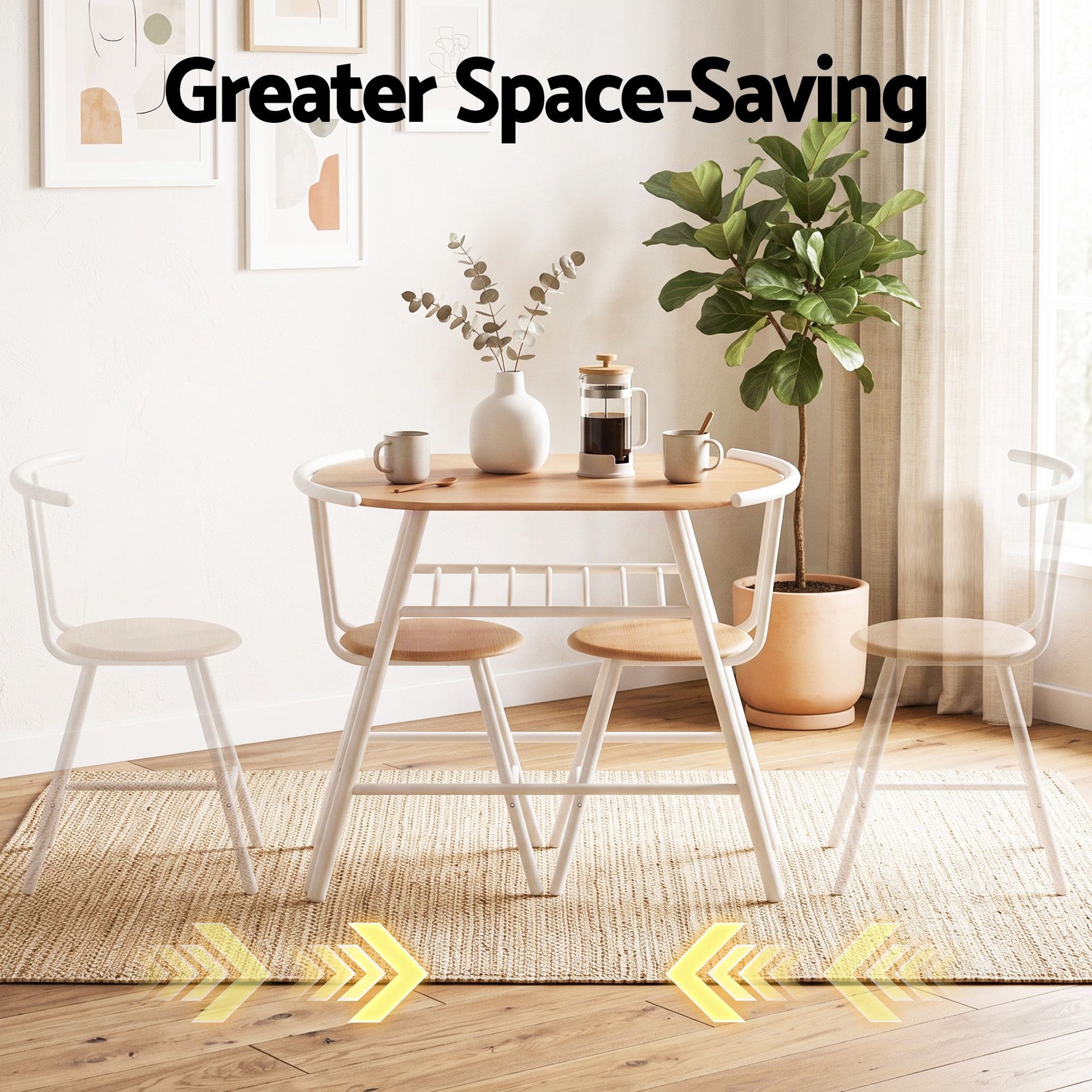 Artiss Oval Dining Table Set 3PC Space-Saving Bistro Kitchen Storage Wine Rack Natural White Awezingly