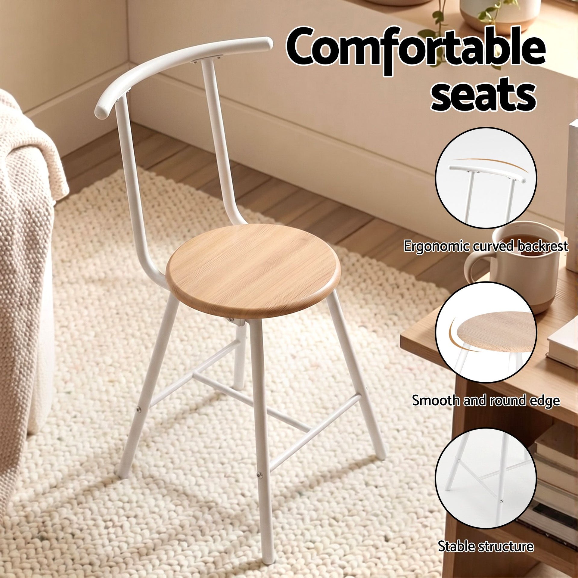 Artiss Oval Dining Table Set 3PC Space-Saving Bistro Kitchen Storage Wine Rack Natural White Awezingly