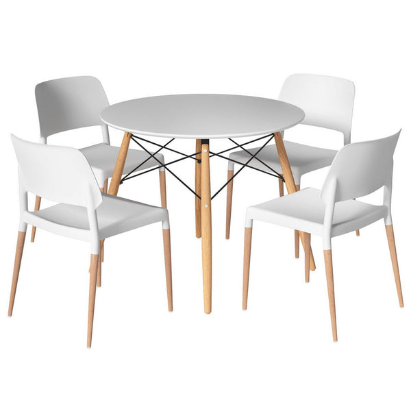 1 Artiss Dining Table and 4 Chairs Set Round White Artiss