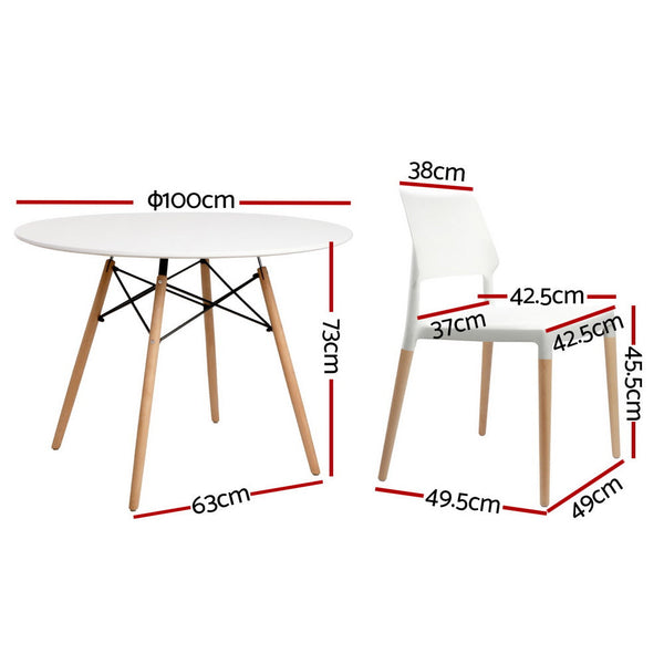 1 Artiss Dining Table and 4 Chairs Set Round White Artiss
