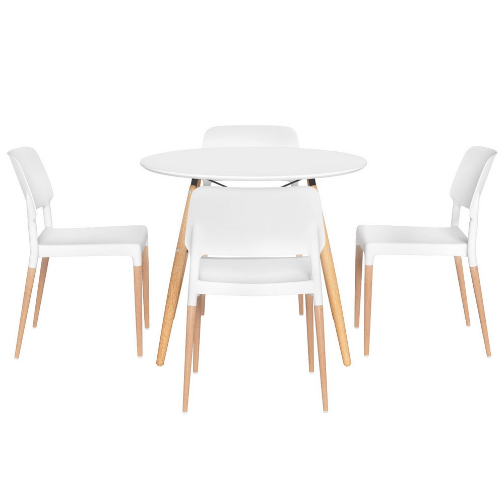 1 Artiss Dining Table and 4 Chairs Set Round White Artiss