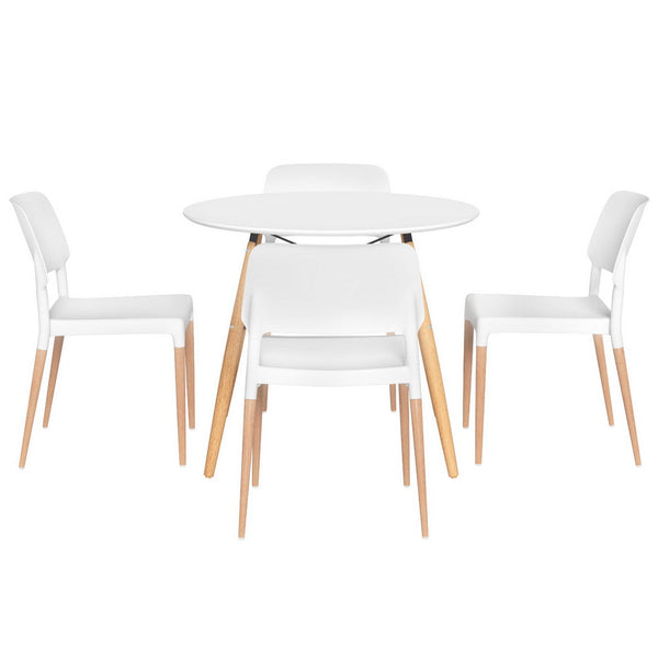 1 Artiss Dining Table and 4 Chairs Set Round White Artiss