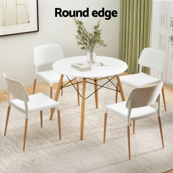 1 Artiss Dining Table and 4 Chairs Set Round White Artiss